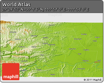 Physical 3D Map of the Area around 29° 44' 59" N, 111° 25' 30" E