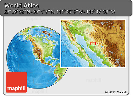 Physical Location Map of the Area around 29° 44' 59" N, 111° 16' 30" W