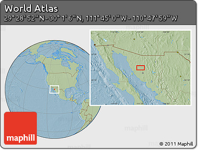 Savanna Style Location Map of the Area around 29° 44' 59" N, 111° 16' 30" W, hill shading