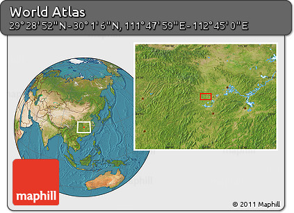 Satellite Location Map of the Area around 29° 44' 59" N, 112° 16' 30" E