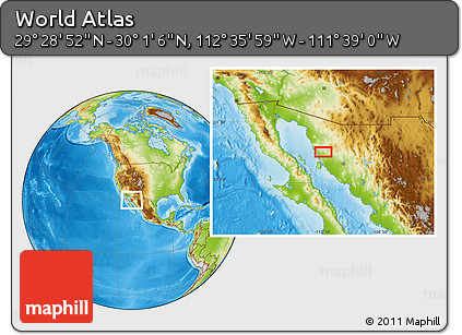 Physical Location Map of the Area around 29° 44' 59" N, 112° 7' 30" W