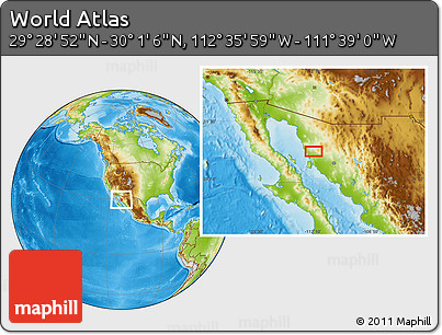 Physical Location Map of the Area around 29° 44' 59" N, 112° 7' 30" W