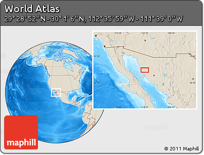 Shaded Relief Location Map of the Area around 29° 44' 59" N, 112° 7' 30" W