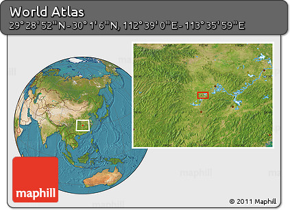 Satellite Location Map of the Area around 29° 44' 59" N, 113° 7' 30" E