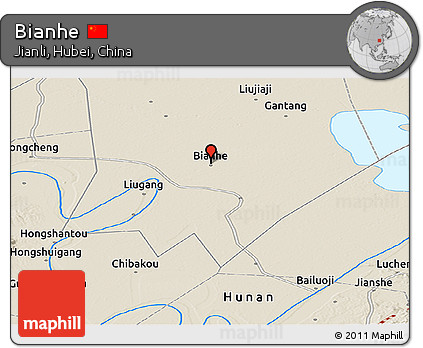 Shaded Relief Panoramic Map of Bianhe