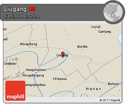 Shaded Relief Panoramic Map of Liugang
