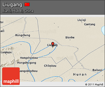 Shaded Relief Panoramic Map of Liugang