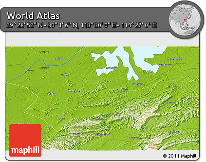 Physical 3D Map of the Area around 29° 44' 59" N, 113° 58' 29" E