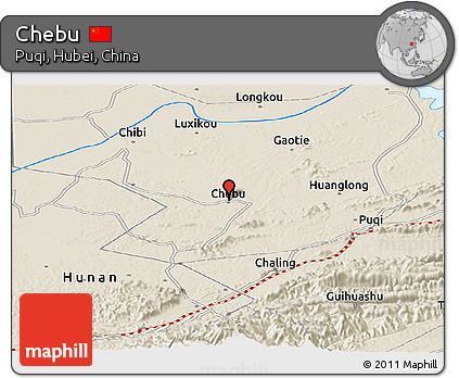 Shaded Relief Panoramic Map of Chebu