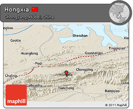 Shaded Relief Panoramic Map of Hongxia