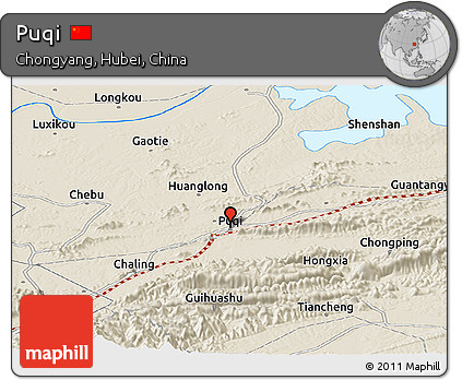 Shaded Relief Panoramic Map of Puqi
