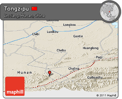 Shaded Relief Panoramic Map of Tongzipu