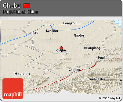 Shaded Relief Panoramic Map of Chebu