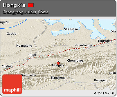 Shaded Relief Panoramic Map of Hongxia