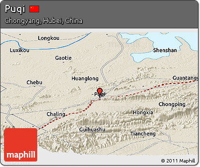Shaded Relief Panoramic Map of Puqi