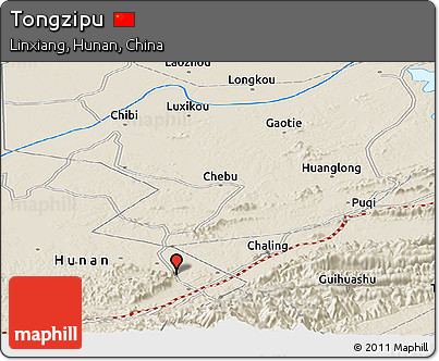 Shaded Relief Panoramic Map of Tongzipu