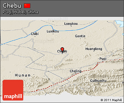 Shaded Relief Panoramic Map of Chebu