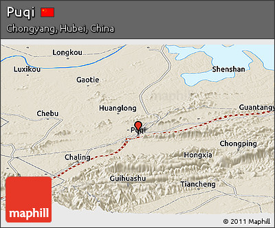 Shaded Relief Panoramic Map of Puqi