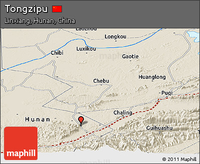 Shaded Relief Panoramic Map of Tongzipu