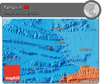 Political 3D Map of Yangxin