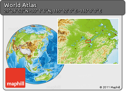 Physical Location Map of the Area around 29° 44' 59" N, 115° 40' 30" E