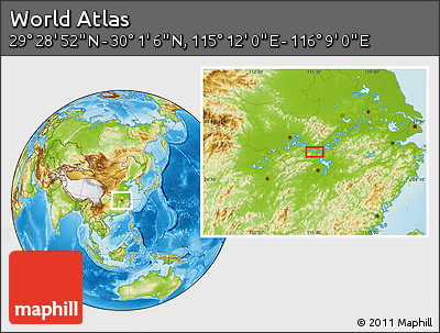 Physical Location Map of the Area around 29° 44' 59" N, 115° 40' 30" E