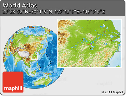 Physical Location Map of the Area around 29° 44' 59" N, 115° 40' 30" E