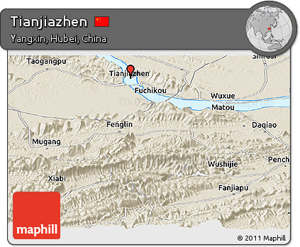 Shaded Relief Panoramic Map of Tianjiazhen