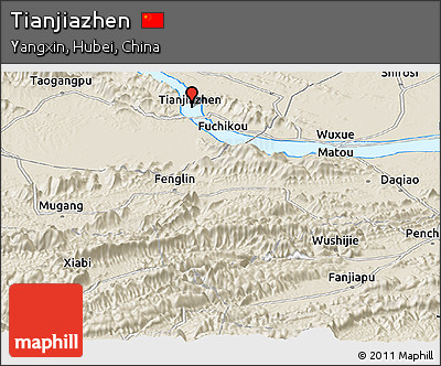 Shaded Relief Panoramic Map of Tianjiazhen