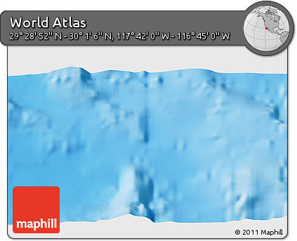Shaded Relief 3D Map of the Area around 29° 44' 59" N, 117° 13' 29" W