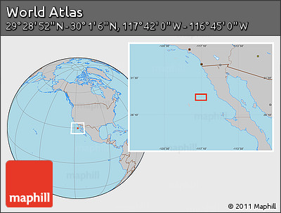Gray Location Map of the Area around 29° 44' 59" N, 117° 13' 29" W