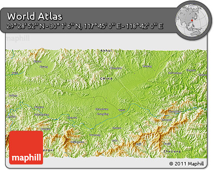 Physical 3D Map of the Area around 29° 44' 59" N, 118° 13' 29" E