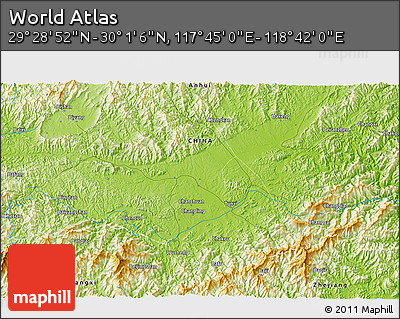 Physical 3D Map of the Area around 29° 44' 59" N, 118° 13' 29" E