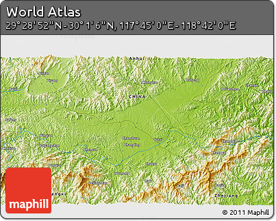 Physical 3D Map of the Area around 29° 44' 59" N, 118° 13' 29" E