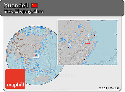 Gray Location Map of Xuandeli, hill shading