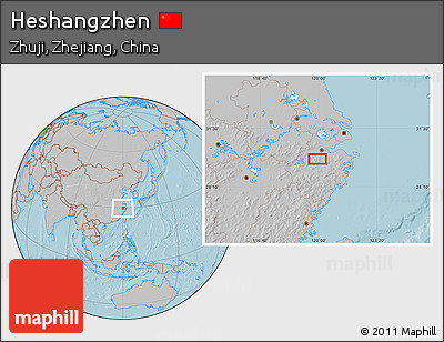 Gray Location Map of Heshangzhen, hill shading