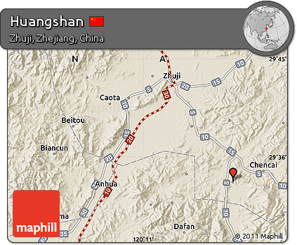 Shaded Relief Map of Huangshan