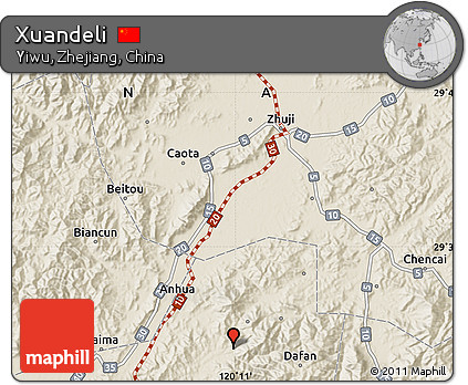 Shaded Relief Map of Xuandeli