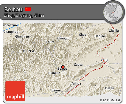 Shaded Relief Panoramic Map of Beitou