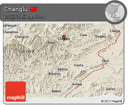 Shaded Relief Panoramic Map of Changlu