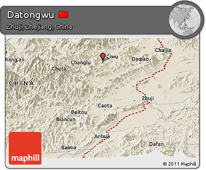 Shaded Relief Panoramic Map of Datongwu