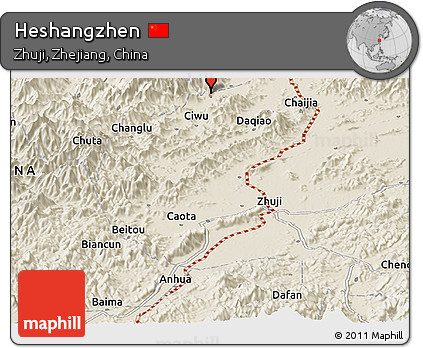 Shaded Relief Panoramic Map of Heshangzhen
