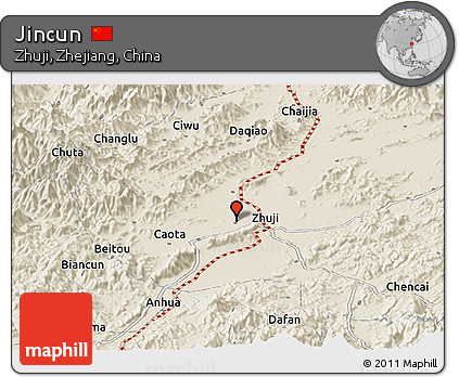 Shaded Relief Panoramic Map of Jincun