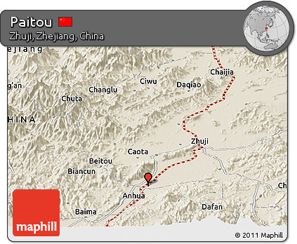 Shaded Relief Panoramic Map of Paitou