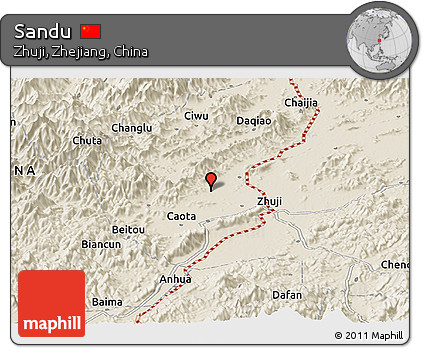 Shaded Relief Panoramic Map of Sandu