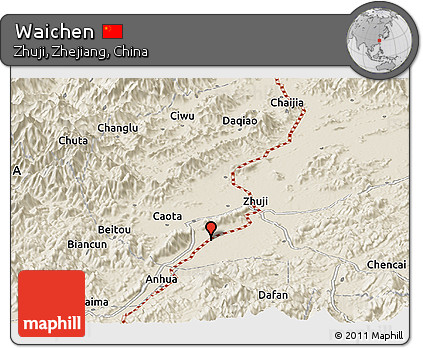 Shaded Relief Panoramic Map of Waichen