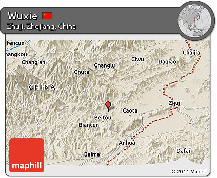 Shaded Relief Panoramic Map of Wuxie