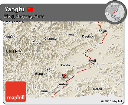 Shaded Relief Panoramic Map of Yangfu