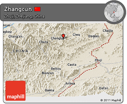 Shaded Relief Panoramic Map of Zhangcun