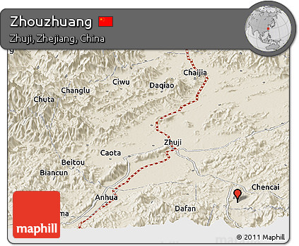 Shaded Relief Panoramic Map of Zhouzhuang